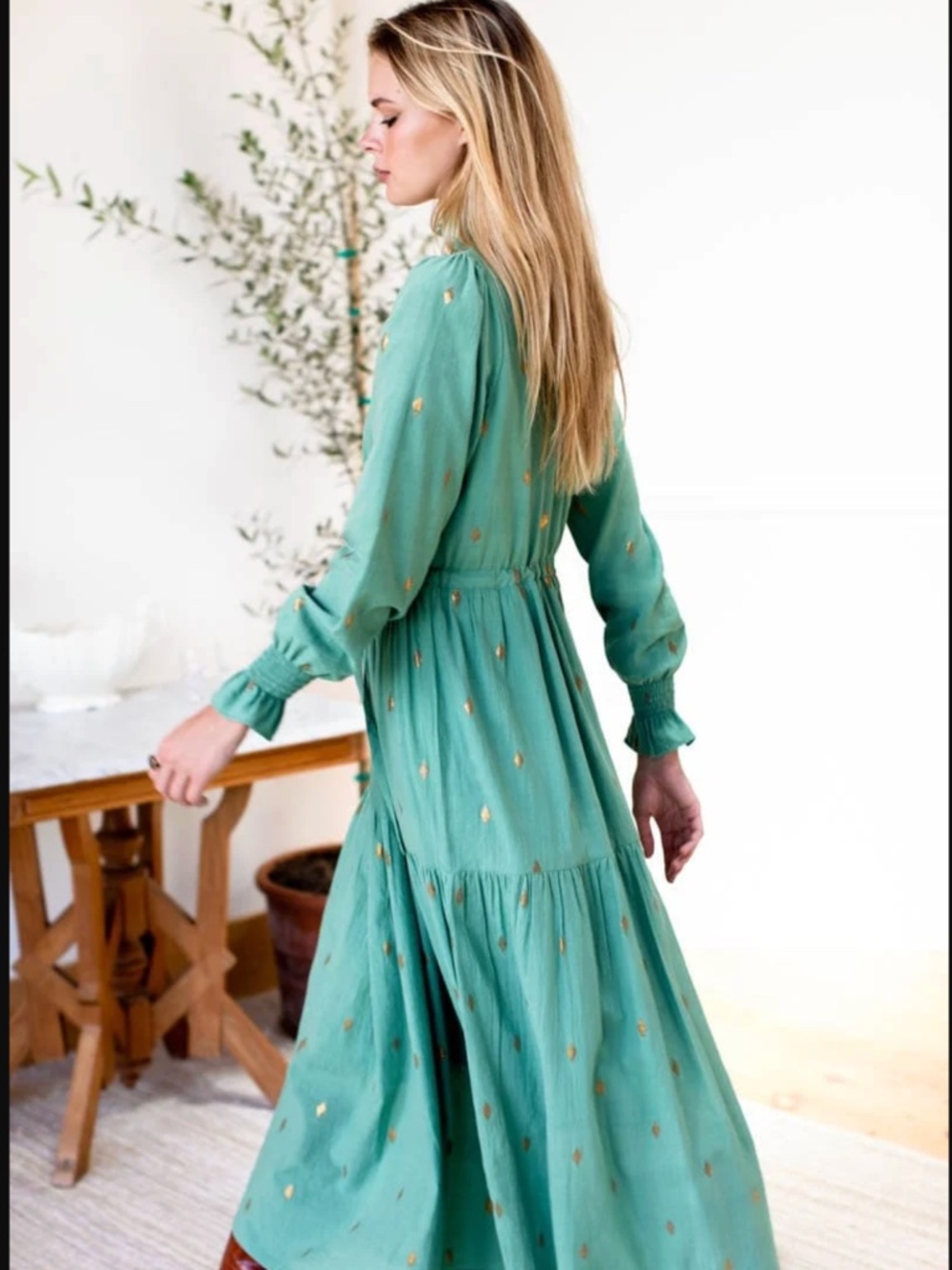 $188 XS NWT Emerson Fry Lucybella Maxi Dress Gold Leaf Kasmir